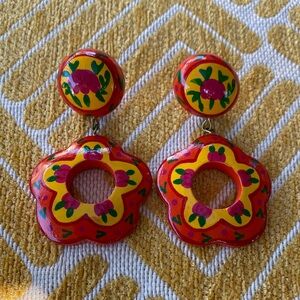 Colorful painted wooden Floral Drop Earrings